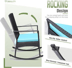 Greesum 3 Pieces Patio Furniture Set Outdoor Wicker Rocking Chairs - Image 4