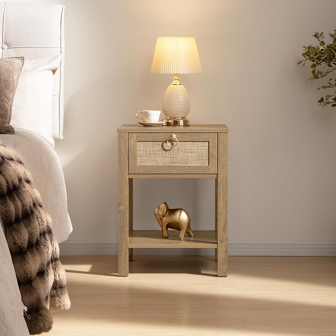 SICOTAS Rattan Nightstand Set of 2, Rattan Decor Drawer - Image 5