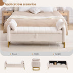66" End of Bed Bench King Size, Teddy Boucle Storage Bench - Image 7