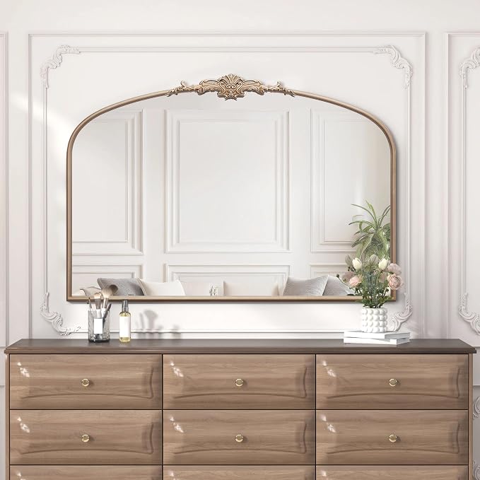 Besdomus Large Arched Vintage Mirror: 48"x33" French Oversize Champagne Gold by Besdomus