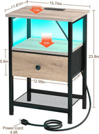LOAKEKEL Nightstand with Charging Station, End Table with Fabric Drawer - Image 3