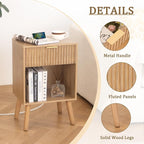 Fultyle Wood Nightstand with Charging Station, Bedside Table with Fluted - Image 4