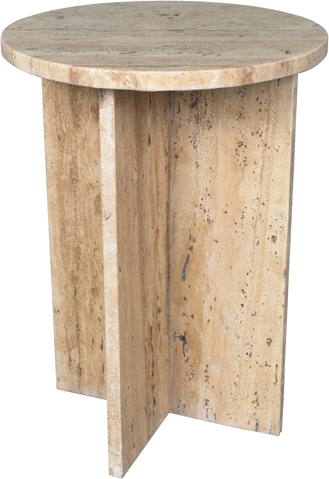 JONATHAN Y Javier Solid Travertine Marble End Table, 14-inch Round Modern - Image 3