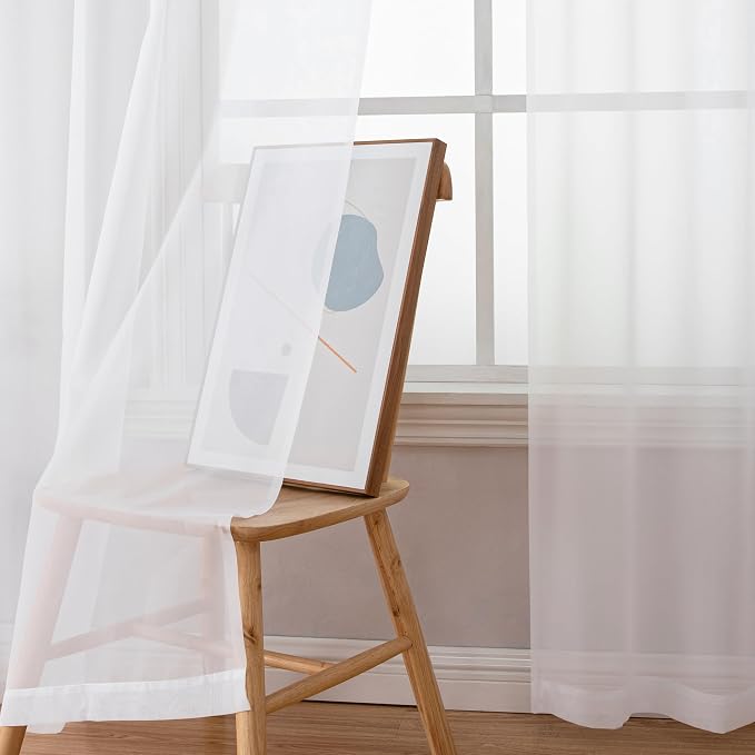 Simplebrand Sheer White Curtains 120 Inches Long, Extra Long Rod Pocket Solid - Image 4
