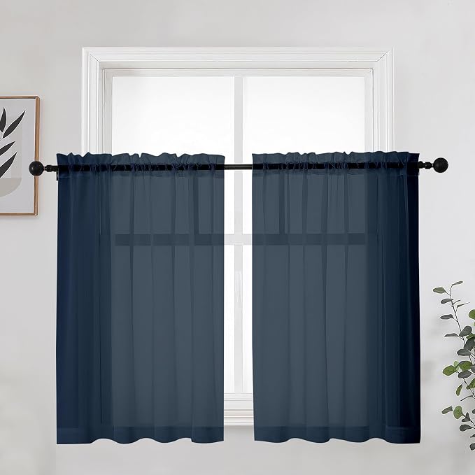 Blue Sheer Curtains 36 Inches 2 Panels Set by OWENIE