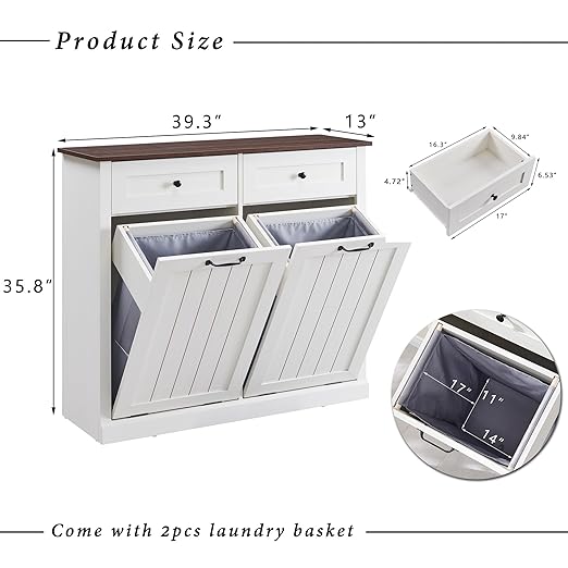 IFGET Double Tilt Out Trash Cabinet, 20 Gallon Farmhouse Laundry Hamper Cabinet - Image 2