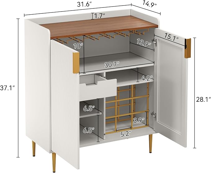 ARTPOWER Wine Bar Cabinet with Fluted Texture, Modern Coffee Cabinet with Wine - Image 2