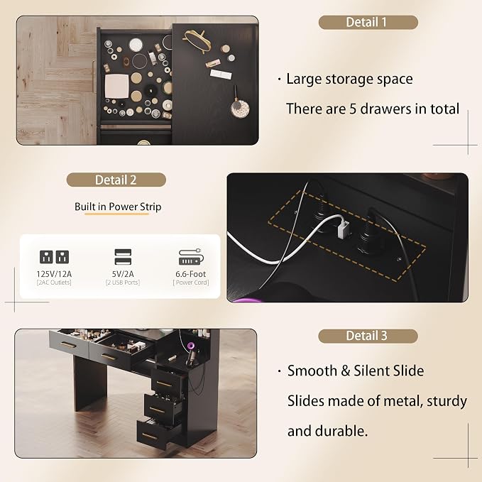 TOKSOM Makeup Vanity with Lights & Charging Station, Bedroom Makeup Dressing - Image 6
