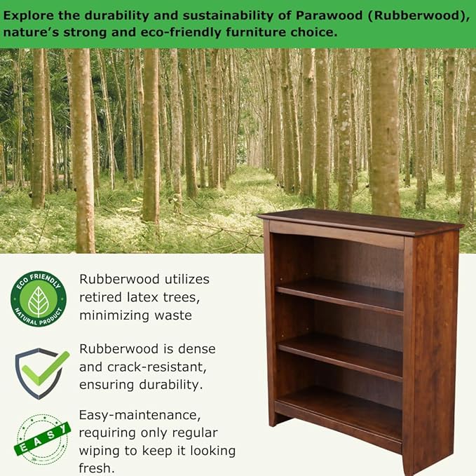 Solid Wood Bookcase 36" High, Adjustable Shelves, Kitchen/Dining Furniture - Image 3
