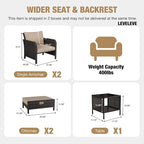 LEVELEVE Patio Conversation Set 5 Piece, Balcony Furniture Outdoor PE Rattan - Image 2