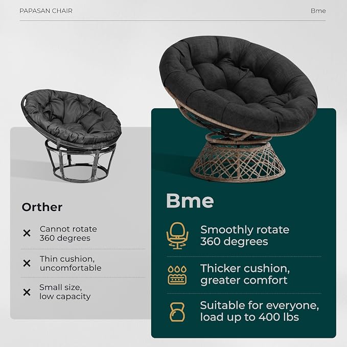 Bme 40" Ergonomic Wicker Papasan Chair - Image 5