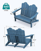SERWALL Folding Adirondack Bench, HDPE All-Weather Adirondack Loveseat Set of 2 - Image 3