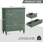 Green Dresser for Bedroom with 5 Drawers, Vintage Tall Dresser with Smooth - Image 2