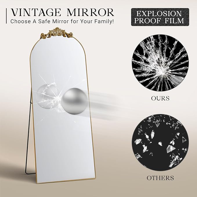 MISSDAY Vintage Baroque Full Length Mirror, Full Metal Frame Stand Up Retro - Image 4