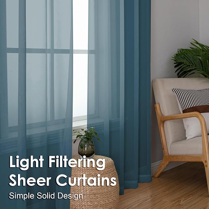 Dusty Blue Sheer Curtains 45 Inches Long 2 Panels, Light Filtering Sheer - Image 5