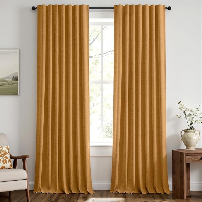 MIULEE Fall 100% Blackout Linen Curtains 42" x 96" Mustard Yellow 2 Panels | by MIULEE