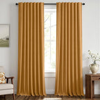 MIULEE Fall 100% Blackout Linen Curtains 42" x 96" Mustard Yellow 2 Panels | by MIULEE