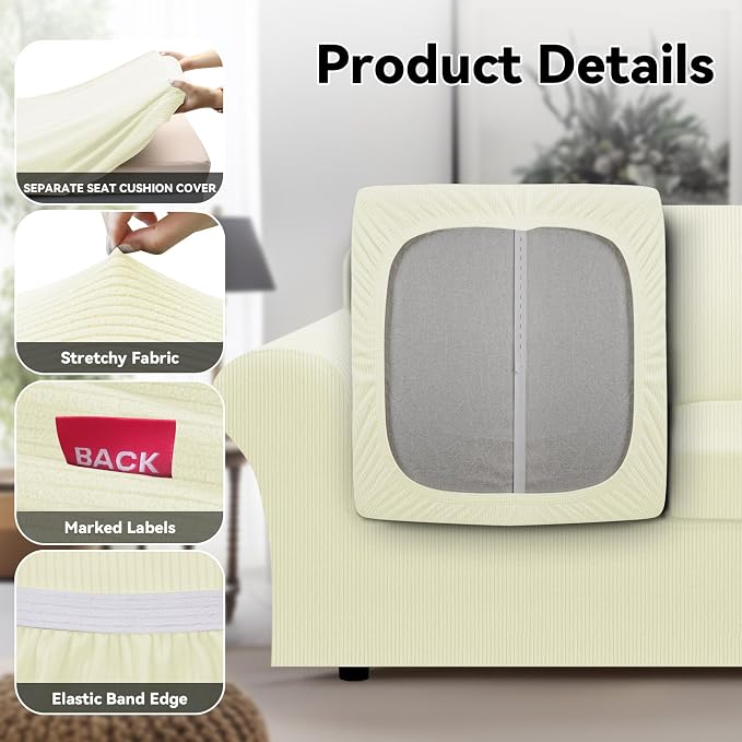 100% WaterproofCouch Cover 3-Piece Set Striped Sofa Slipcovers - Image 5
