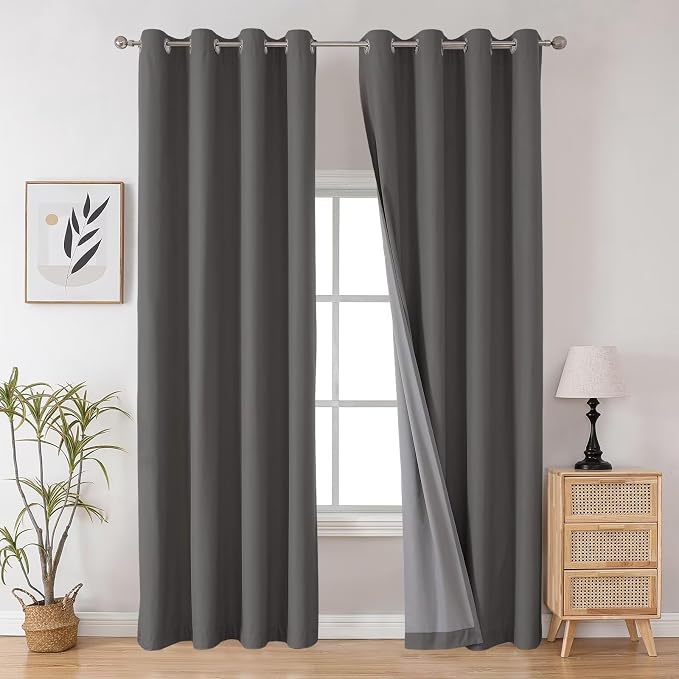Joydeco Dark Grey Blackout Curtains 120 Inches Long, Extra Long Grey Curtains by JOYDECO