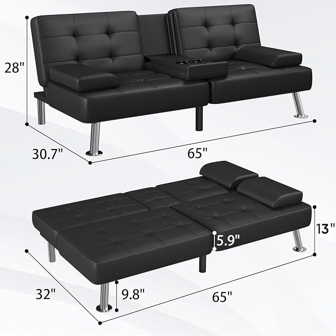 Flamaker Futon Sofa Bed Modern Folding Futon Set Convertible Recliner Lounge - Image 3