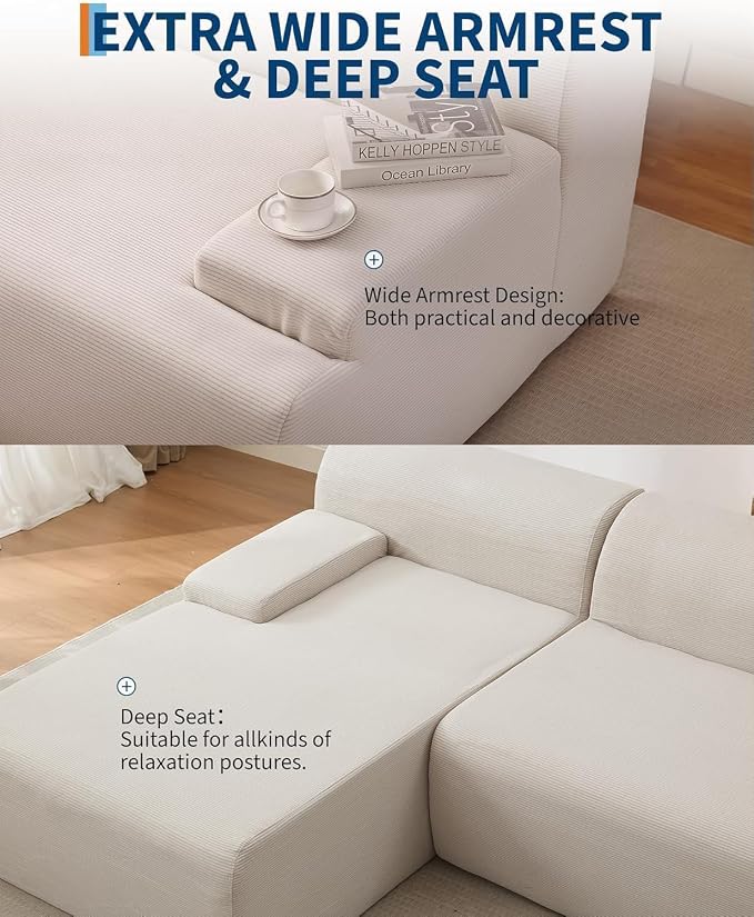 PeakPursuit Oversized 108" Corduroy Cloud Sectional, Left-Facing Chaise - Image 6