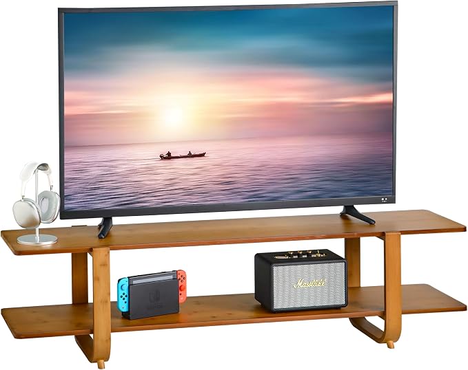 Bamboo TV Stand for TVs up to 65", Media TV Console Table - Image 9
