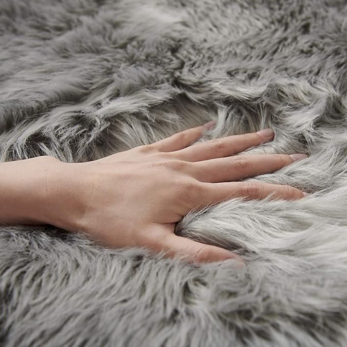 SERISSA 4x6 Fluffy Grey Faux Fur Area Rug - Image 4