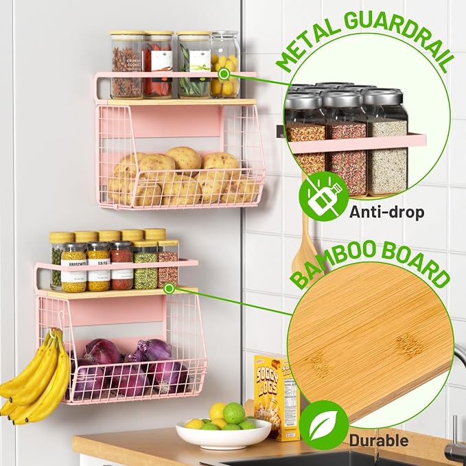 Magnetic Shelf for Fridge with Wood Lid, Fruit Potato and Onion Storage Bins - Image 2
