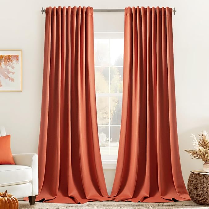 MIULEE Fall Burnt Orange Back Tab Blackout Curtains 52"x102" Length 2 Panel | by MIULEE