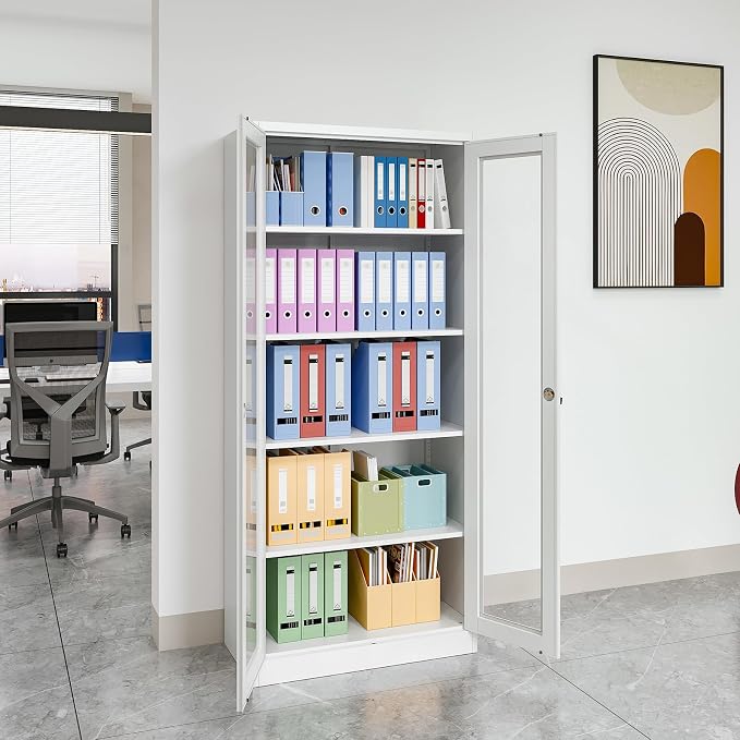 Glass Display Cabinet With Doors, 4 Adjustable Shelves - Image 8