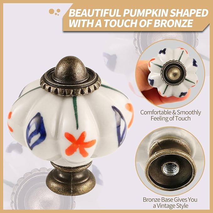 Ivory Pumpkin Knobs 2 Pack Ceramic Cabinet Knobs Vintage Drawer Pulls - Image 3