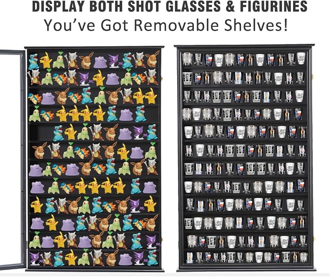 Shot Glass Storage Display Case Large Solid Wood Cabinet Rack Holder Wall - Image 4