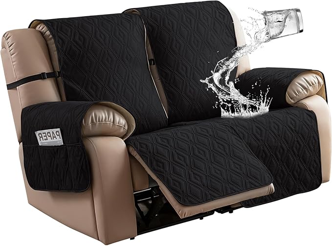 Genina Black Waterproof Loveseat Recliner Cover, Sofa Cover by Genina