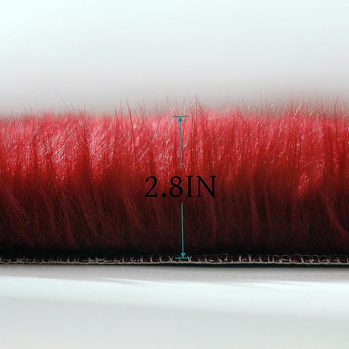 linmopm Faux Fur Rug Sheepskin Shag Fluffy Fuzzy Red 2x6 ft Runner Rugs - Image 6