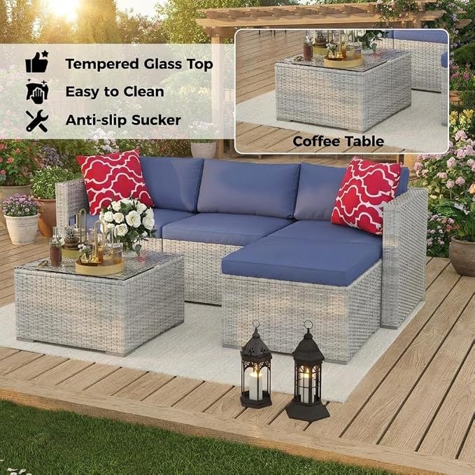 5-Piece Outdoor Sectional Sofa Set, Outdoor Patio Set Sectional Sofa, - Image 4