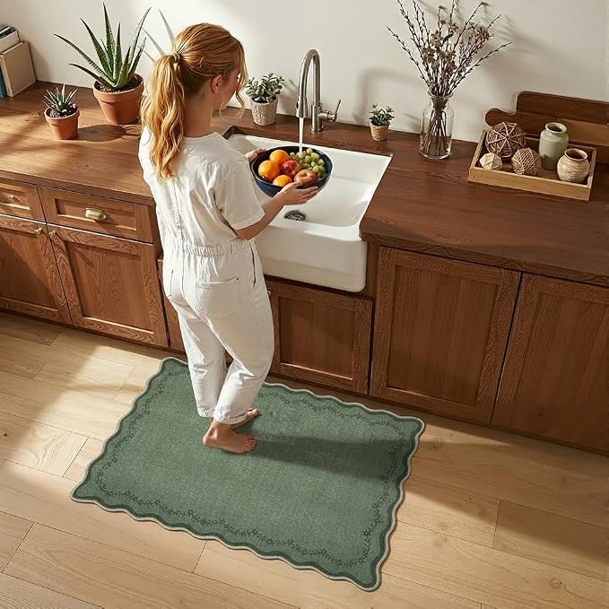 GarveeHome Scalloped Entryway Rug 2x3 Green Washable Front Door Entry Rug | - Image 2