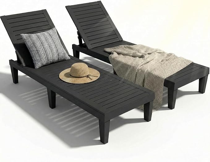 Lounge Chair Outdoor, High-Impact PP 5 Position Adjustable Tanning Chair by EFU