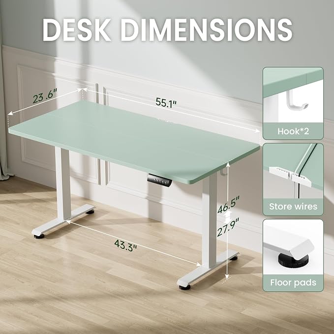 Veken 55 Inch Large Electric Standing Desk, 4 Memory Heights Adjustable - Image 2