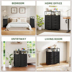 Somdot Black Nightstand with Charging Station and LED Light - Image 8
