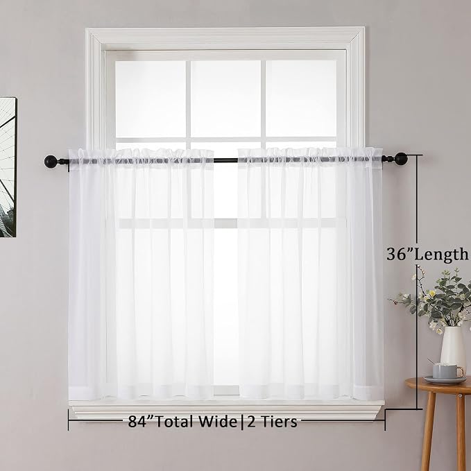 Chyhomenyc White Sheer Curtains 36 inch Length 2 Panels Set | Light Filtering - Image 7