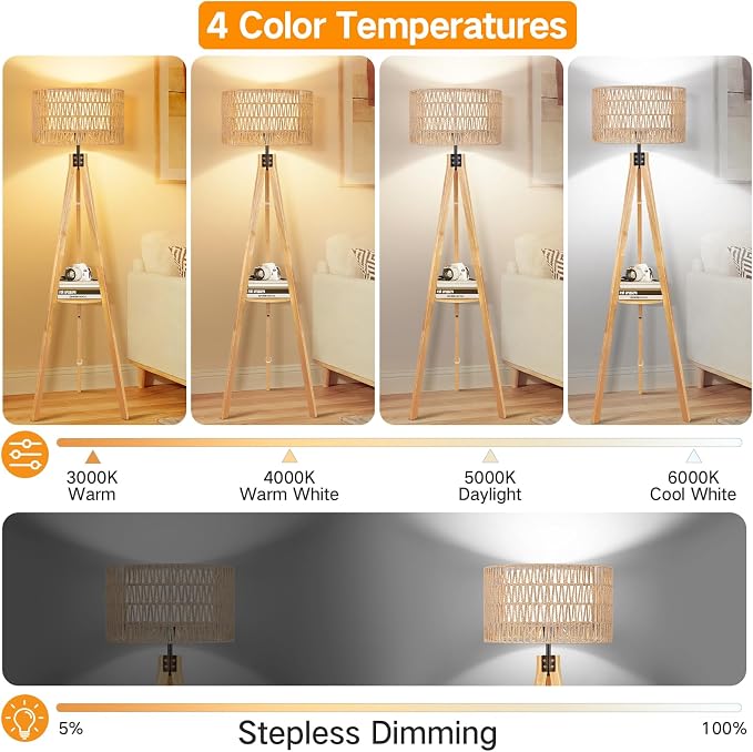 OUTON Boho Rattan Tripod Floor Lamp - Image 2