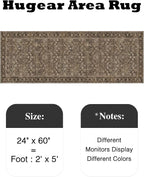 2x5 Brown Vintage Floral Washable Area Rug - Image 2