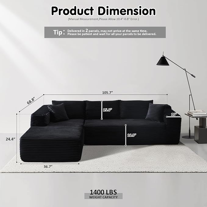 ovios 104" Cloud Boneless Couch - Image 2