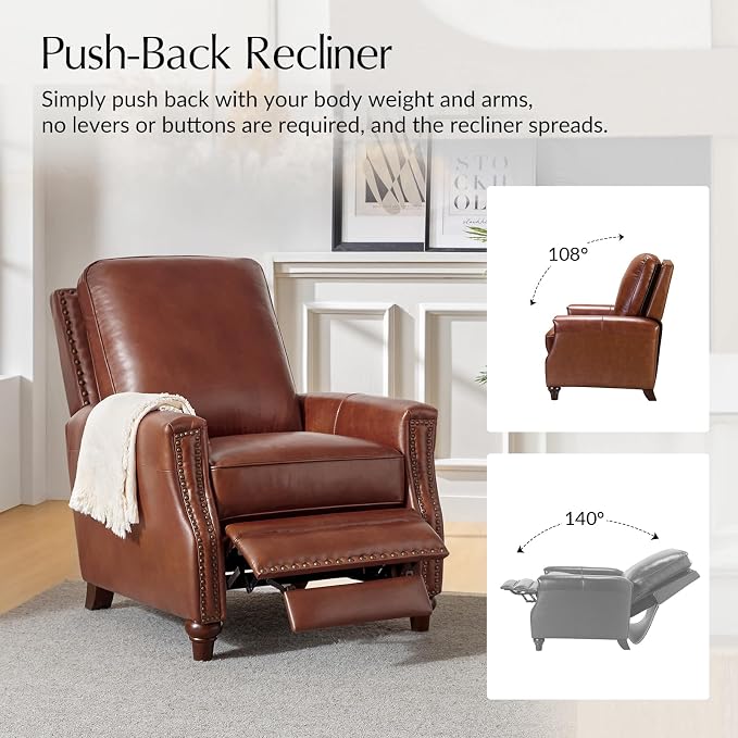HULALA HOME Genuine Leather Manual Recliner Chairs Set of 2 - Image 3