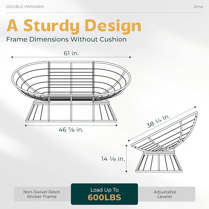 Bme Double Papasan Chair, 600lbs Capacity, Ergonomic Design, Soft Thick Fabric - Image 3