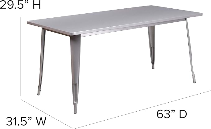 Flash Furniture Charis Commercial Grade 31.5" x 63" Rectangular Silver Metal - Image 3