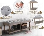 Farmhouse Storage Bench Wooden Entryway Upholstered Tufted Ottoman Bench - Image 4