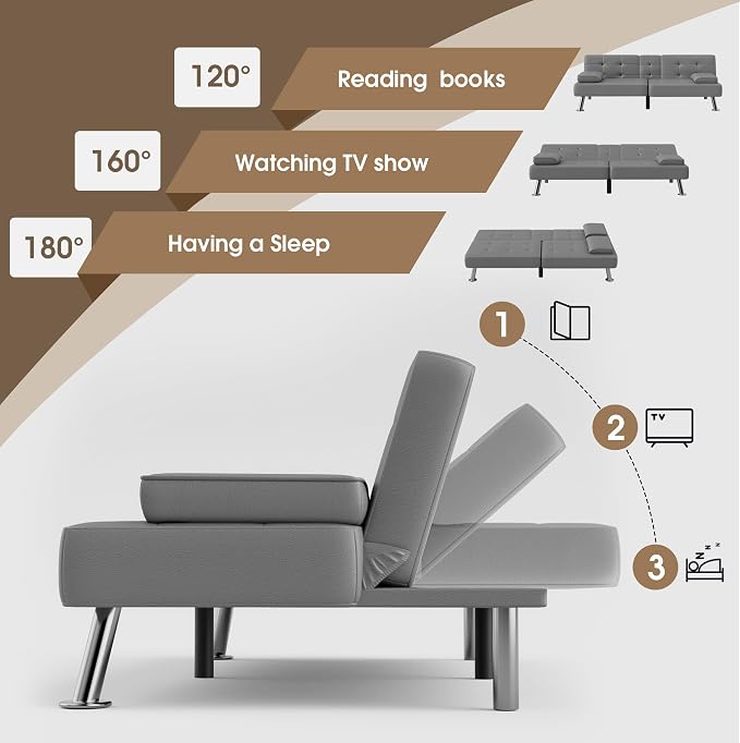 Flamaker Futon Sofa Bed Modern Folding Futon Set PU Leather Convertible - Image 7