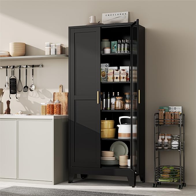YAUWOH 71''Metal Cabinet with 4 Adjustable Shelves, 5-Tier Pantry Storage - Image 2
