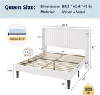 Allewie Queen Size Velvet Bed Frame/Vertical Channel Tufted Wingback - Image 2